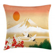 Japanese Landscape And Birds Printed Cushion Cover Home Decor
