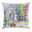 Old European Town Scenery Pattern Printed Cushion Cover