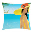 Young Woman Tropical Sea Art Pattern Printed Cushion Cover