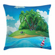 Aquatic Seascape Trees Water Pattern Printed Cushion Cover