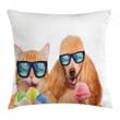 Cat Dog With Ice Cream White Background Pattern Cushion Cover