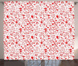 Red And White Sketch Heart Pattern Window Curtain Home Decor