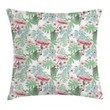 Island Leaves Flamingos Pattern Art Printed Cushion Cover