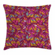Psychedelic Vibrant Colors Leaves Pattern Printed Cushion Cover