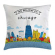 Chicago Usa Cartoon Art Pattern Printed Cushion Cover