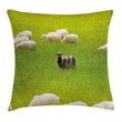 Black Sheep White Goats Green Background Pattern Cushion Cover
