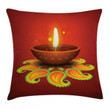 Diwali Design Paisley Pattern With Candle Art Printed Cushion Cover