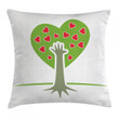 Hand And Hearts Tree Art Pattern Printed Cushion Cover