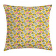 Exotic Hibiscuses Yellow Background Art Pattern Printed Cushion Cover