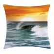 Sunset Over Wavy Ocean Art Pattern Printed Cushion Cover