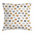 Happy Funny Kittens Art Pattern Printed Cushion Cover