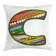 Multicolored Alphabet Letter C Pattern Cushion Cover