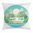 Road Trip Vehicle At Countryside Art Pattern Printed Cushion Cover