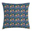 Colorful And Exotic Leaf Blue Background Pattern Cushion Cover