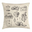 Hand-drawn Sketch Meals Art Pattern Printed Cushion Cover