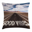 Roadme Good Vibes Pattern Printed Cushion Cover