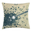 Acoustic Guitar Notes Pattern Printed Cushion Cover
