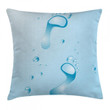 Pale Blue Footprints With Droplets Art Printed Cushion Cover