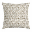 Contour Flowers Curls Pattern Printed Cushion Cover