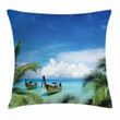 Palm Beach Fishing Boats Art Pattern Printed Cushion Cover