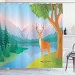Gentle Deer And Mountain Landscape 3d Printed Shower Curtain Bathroom Decor
