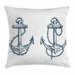 Vintage Sketch Of Anchor Pattern Printed Cushion Cover