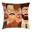 Male Hipster Characters Pattern Art Printed Cushion Cover
