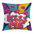 Word Bubble Pop Art Style Kiss Me Art Printed Cushion Cover