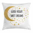 Cheerful Calligraphy Crescent Moon Good Night Sweet Dreams Art Printed Cushion Cover