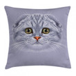 Cat With Green Eyes Grey Background Pattern Cushion Cover
