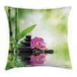 Orchids Rocks Water Bamboo Art Printed Cushion Cover