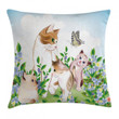 Happy Kittens Playing With Butterfly Art Printed Cushion Cover