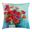 Poppy Flowers In Vase Cushion Cover Home Decor