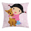 Doodle Girl And Pet Dog Pattern Printed Cushion Cover
