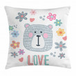 Funny Doodle Face Bear Art Pattern Printed Cushion Cover