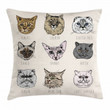 Pet Cat Portraits Cute Pattern Printed Cushion Cover