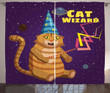 Cat Wizard Funny Cartoon Pattern Window Curtain Home Decor