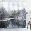 Trees In Cold Day Lake 3d Printed Shower Curtain Bathroom Decor