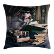 Steampunk Woman Vintage Art Printed Cushion Cover