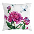 Pink Peonies And Dragonflies Art Printed Cushion Cover Cover