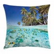 Exotic Island Underwater Art Pattern Printed Cushion Cover