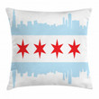 Buildings Flag Red Stars Pattern Printed Cushion Cover