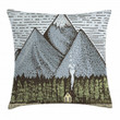 Sketchy Countryside Tree And Mountain Art Printed Cushion Cover