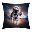 Astronaut Floating In Space Pattern Printed Cushion Cover