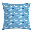Kids Boys Aviation Blue Background Pattern Cushion Cover