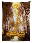 Autumn Birch Trees River Printed Tablecloth Home Decor