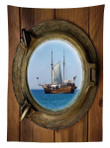 Ship Window With Cruise Printed Tablecloth Home Decor