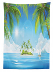 Cartoon Of Tropical Island Photo Printed Tablecloth Home Decor