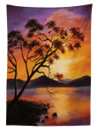 River Mountain Sunset Printed Tablecloth Home Decor