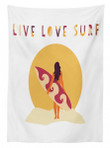 Live Love Surf Girl Pattern Printed Tablecloth Home Decor